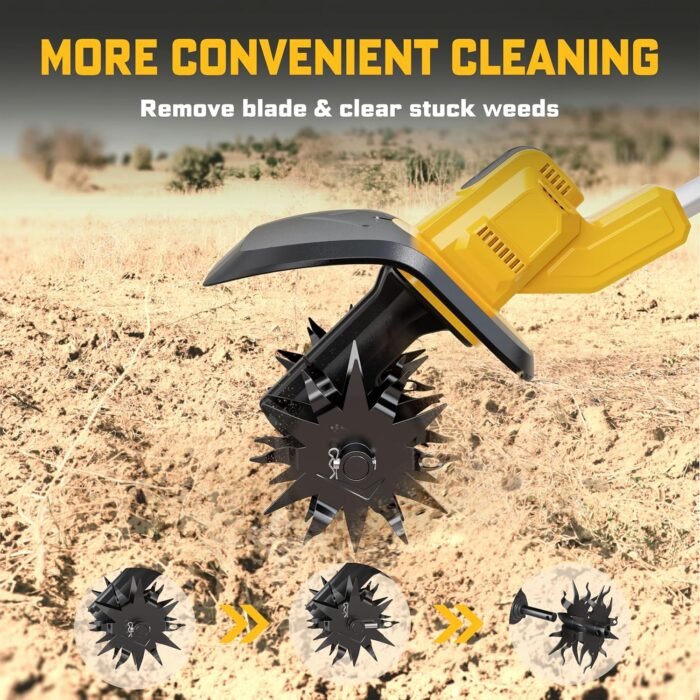 The garden tools cultivator in action, turning soil, aerating lawns, and prepping gardens.