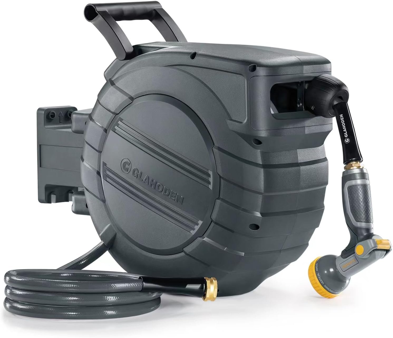 Retractable Garden Hose 50ft The retractable garden hose providing efficient watering for plants with brass connectors.