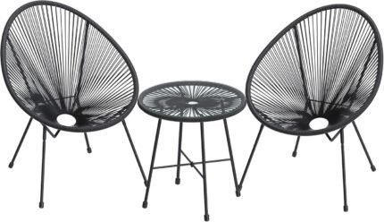 The stylish 3-piece Acapulco garden furniture set with cushions and a glass table in an outdoor setting.