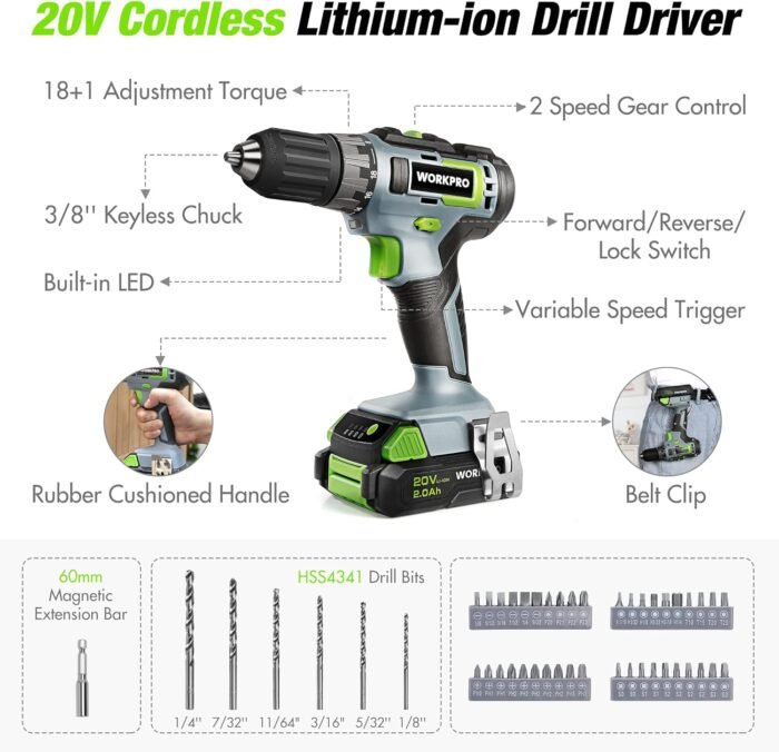 Complete power tools set with 157 pieces, ideal for a variety of home, garage, and DIY projects.