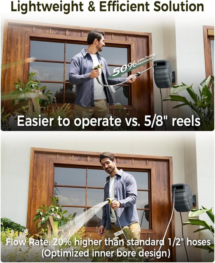 The retractable garden hose is built with high-quality materials for long-term use.